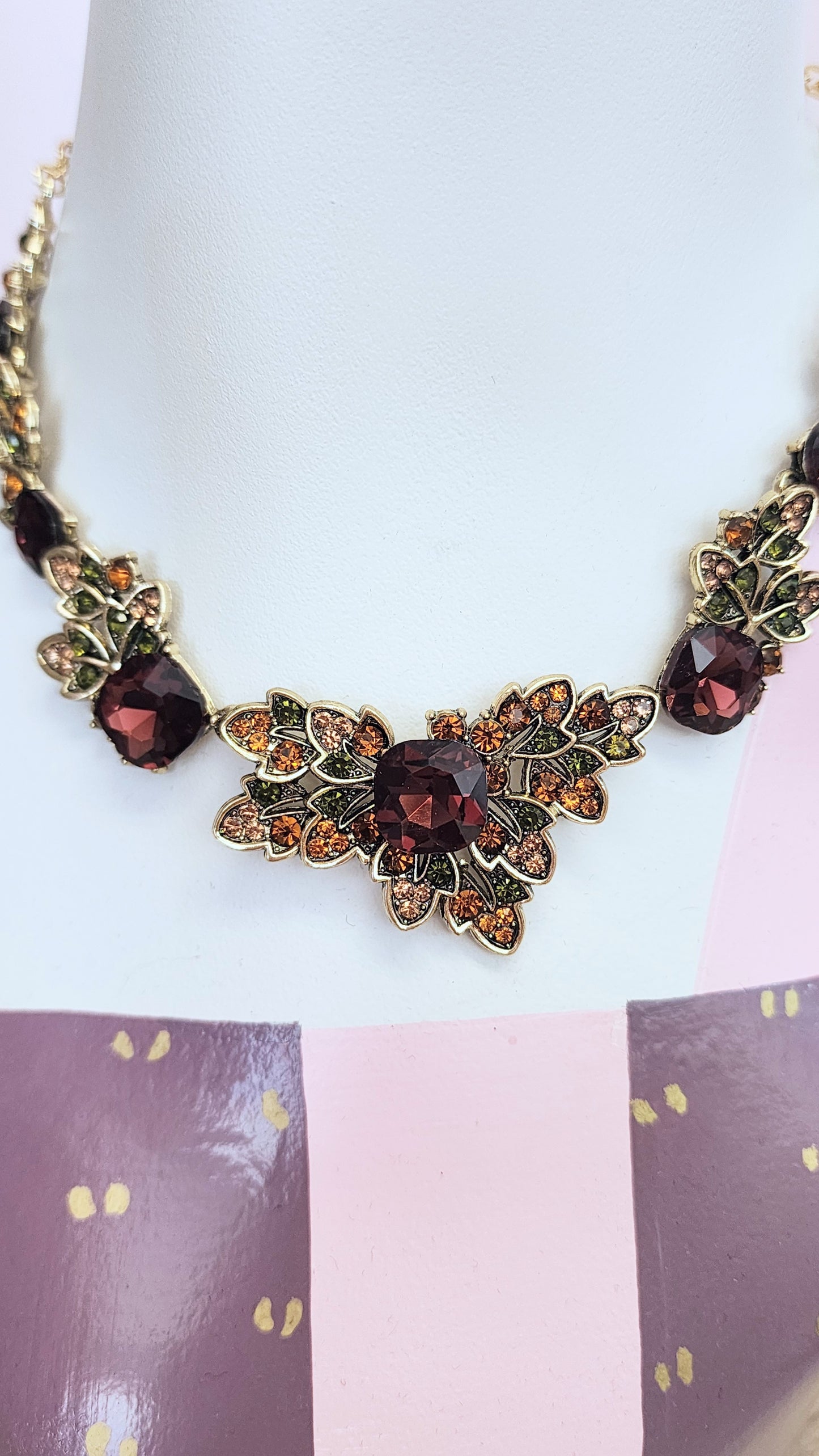 Vintage Leaf Crystal Necklace and Earrings Set