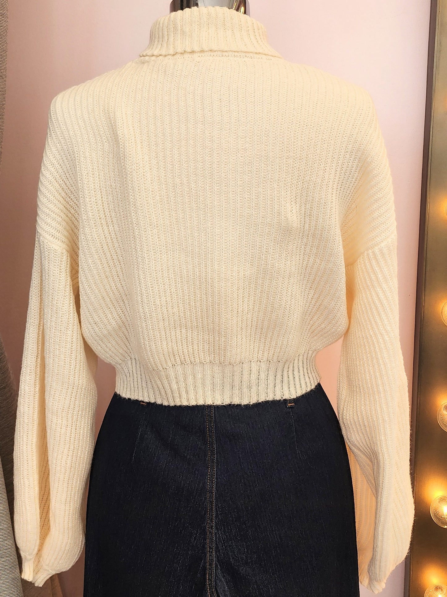 Cherry Chenille Embroidered Turtleneck Cropped Sweater