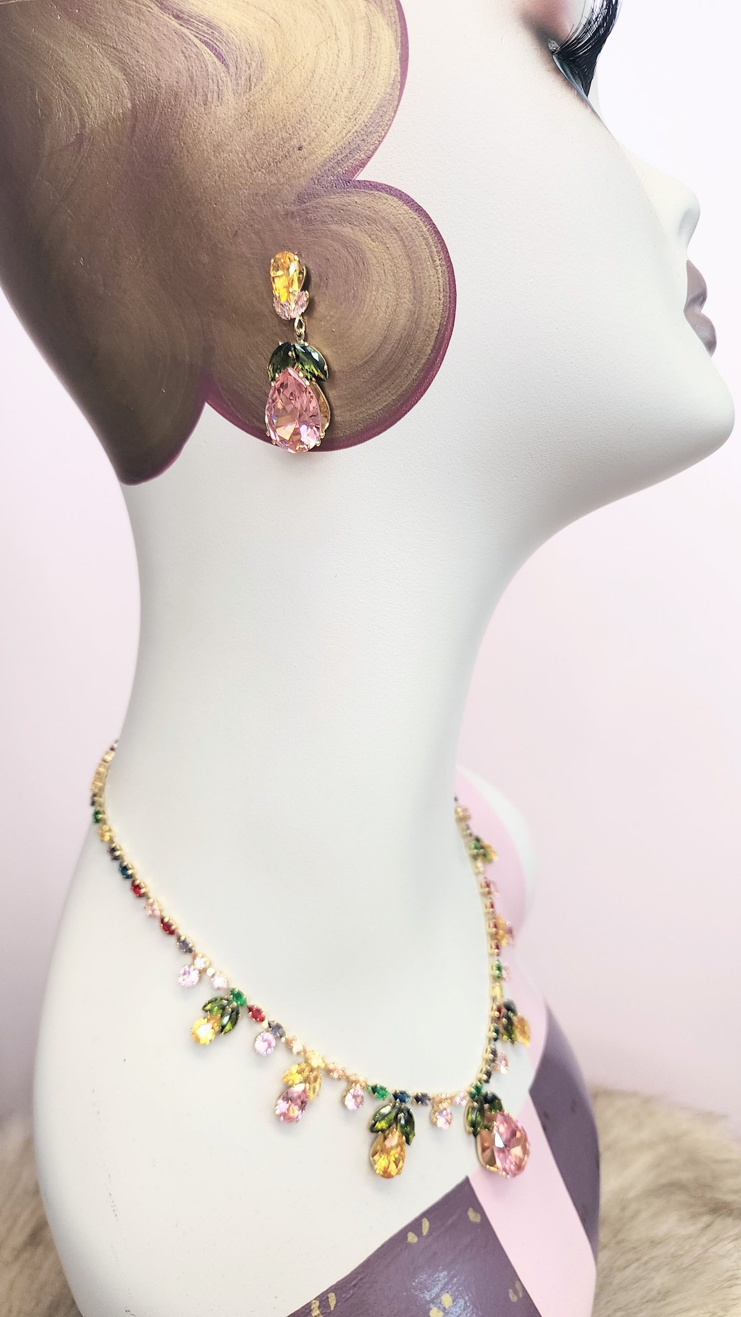 Pastel Pink Floral Choker Necklace and Earrings Set