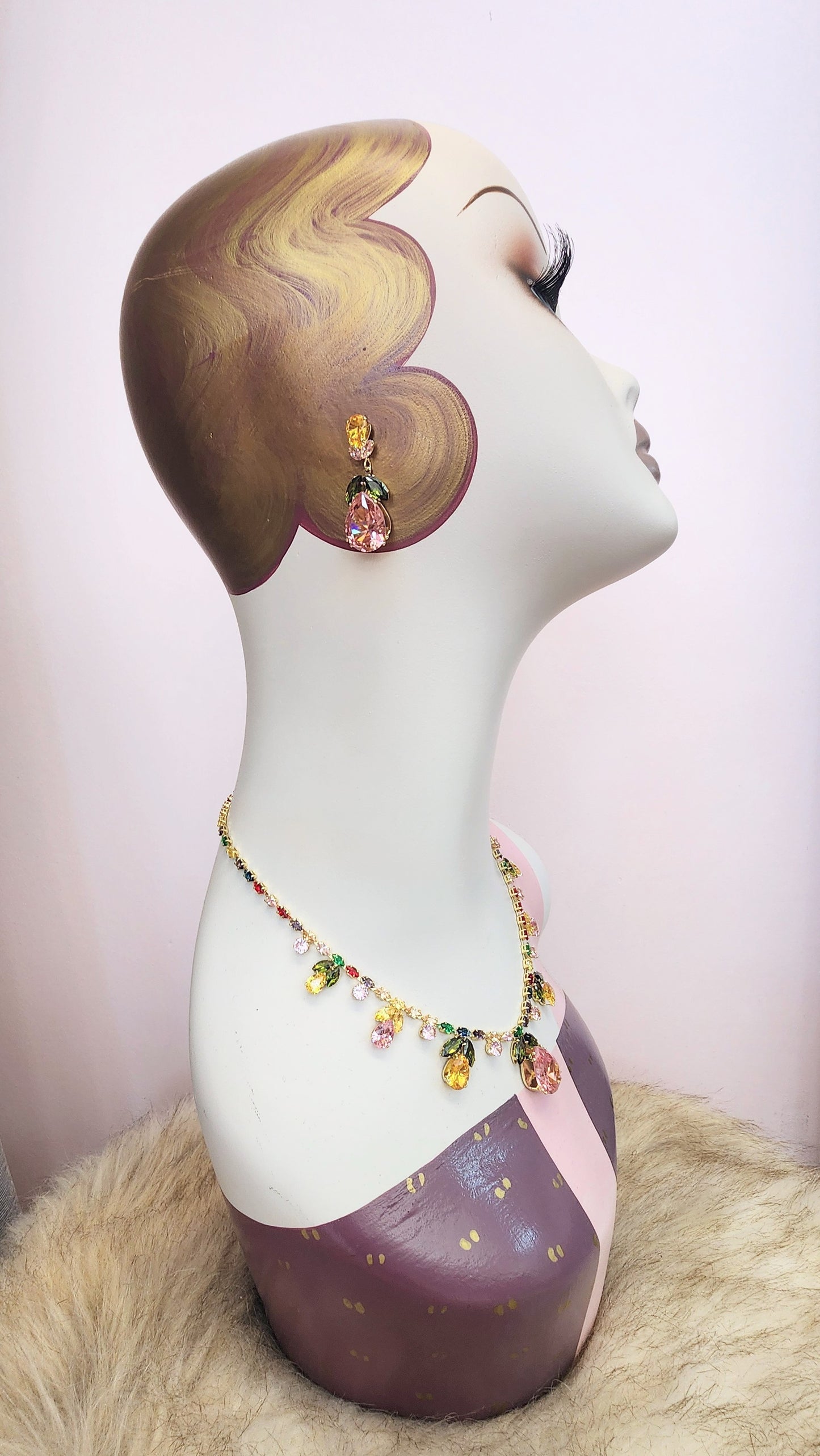 Pastel Pink Floral Choker Necklace and Earrings Set