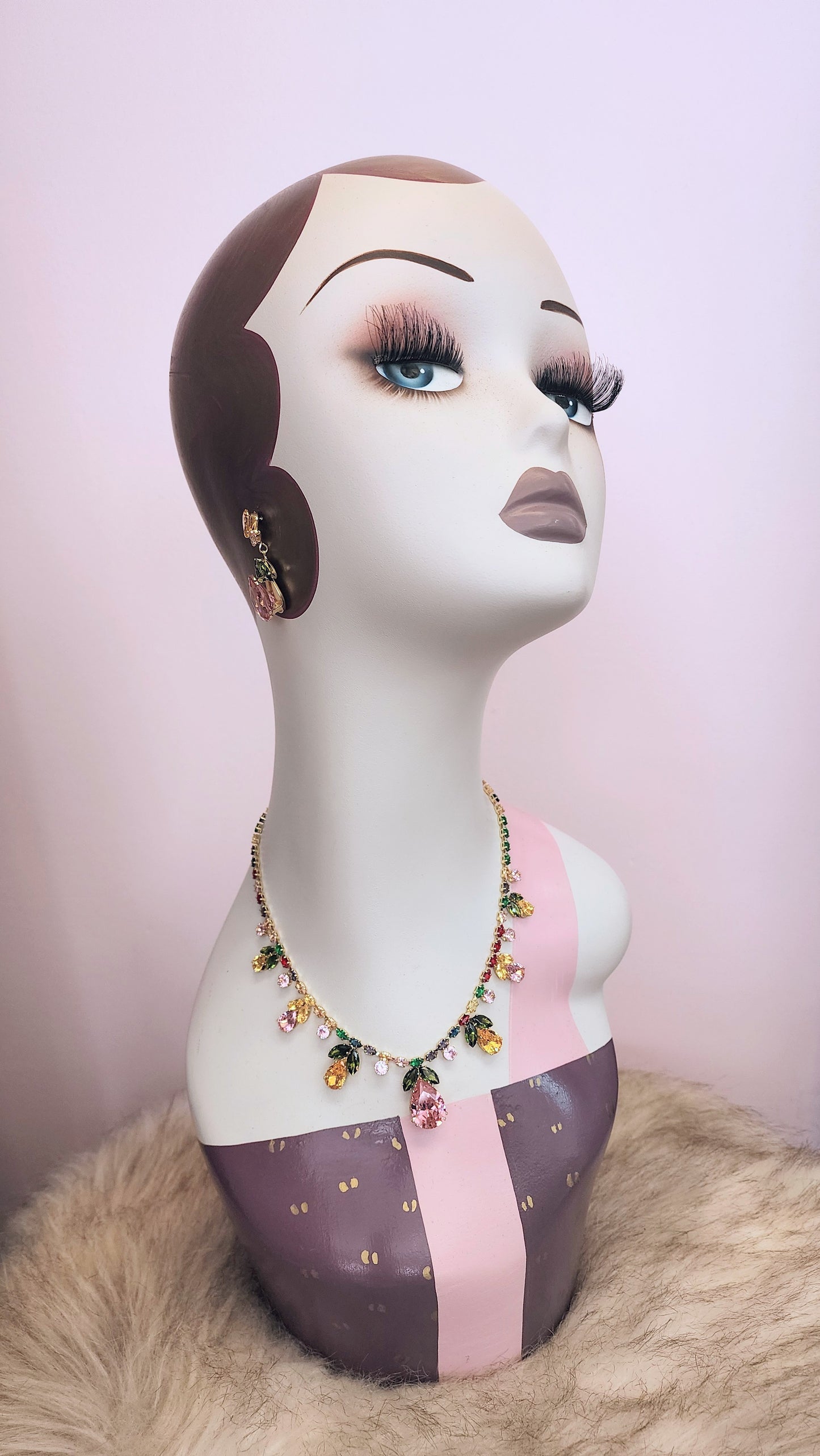 Pastel Pink Floral Choker Necklace and Earrings Set
