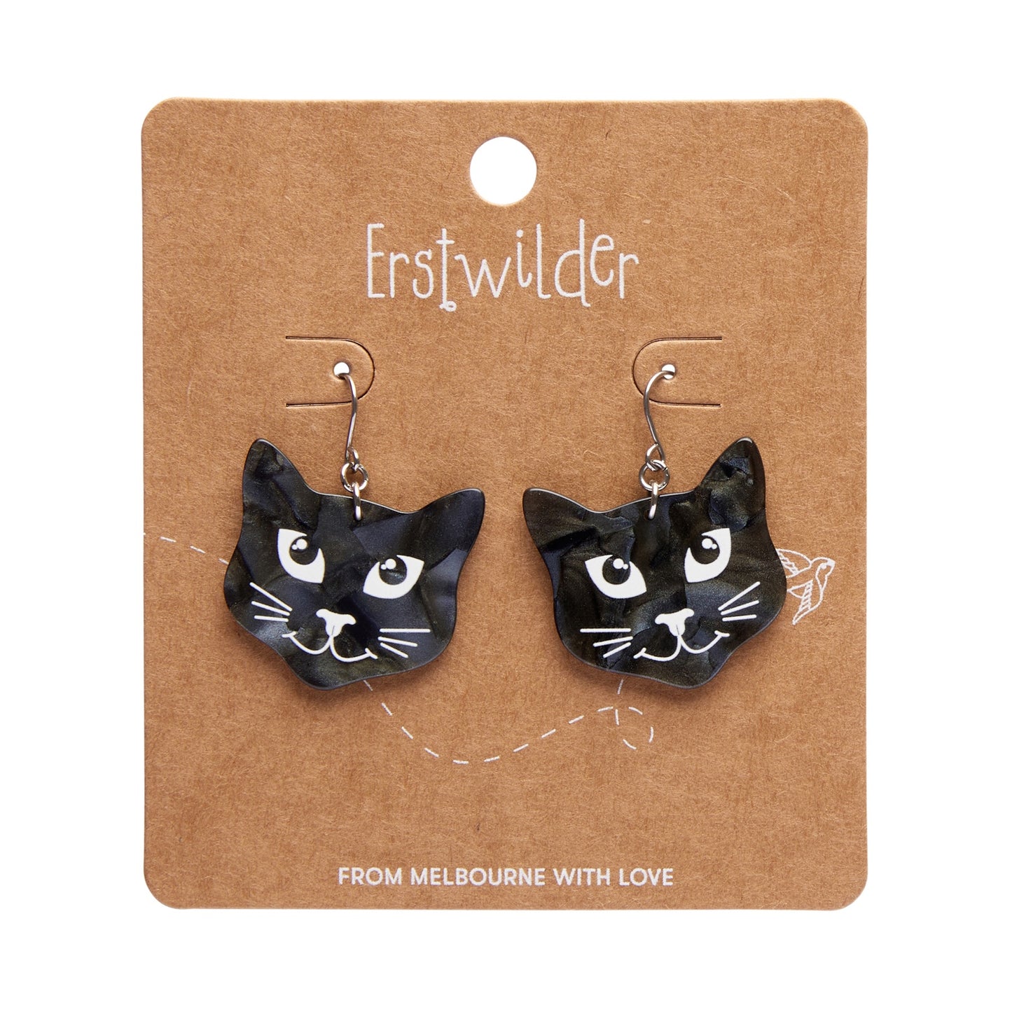 Black Cat Drop Earrings by Erstwilder