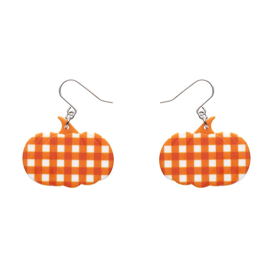 Pumpkin Gingham Drop Earrings in Orange by Erstwilder