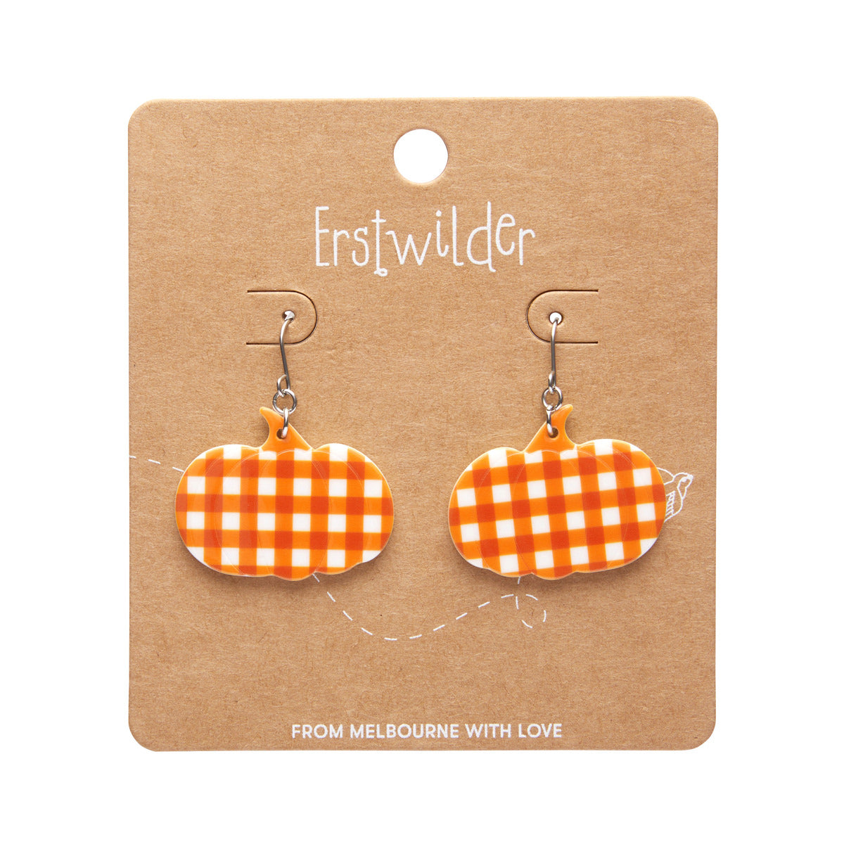 Pumpkin Gingham Drop Earrings in Orange by Erstwilder