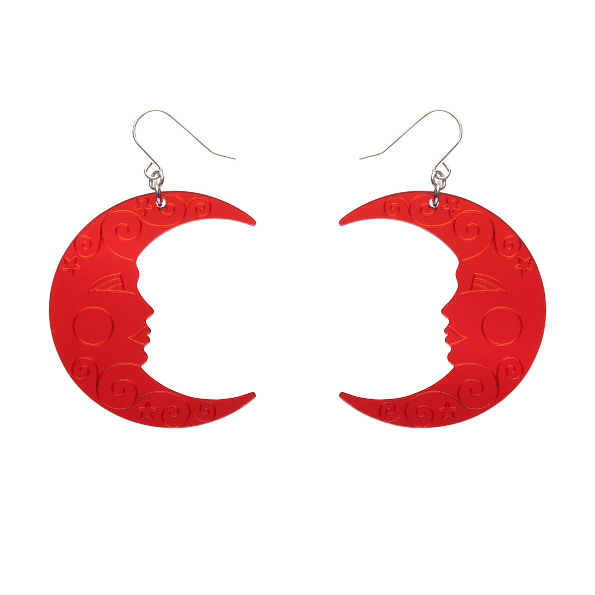 Moon Mirror Drop Earrings in Red by Erstwilder