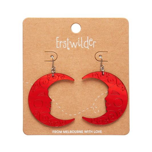 Moon Mirror Drop Earrings in Red by Erstwilder