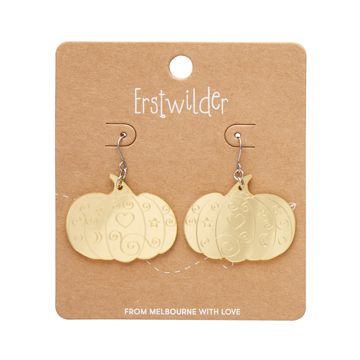 Pumpkin Mirror Drop Earrings in Gold by Erstwilder