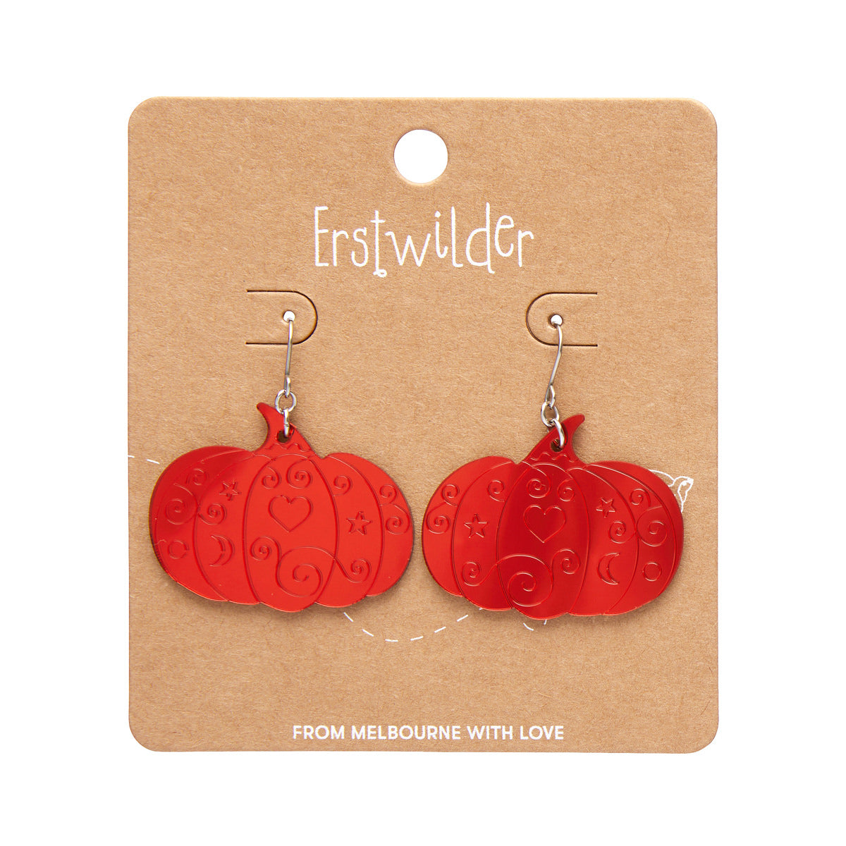 Pumpkin Mirror Drop Earrings in Red by Erstwilder