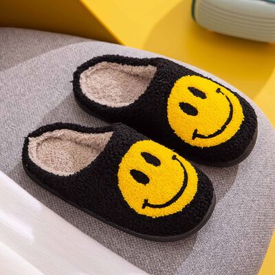 Melody Smiley Face Slippers in Black
