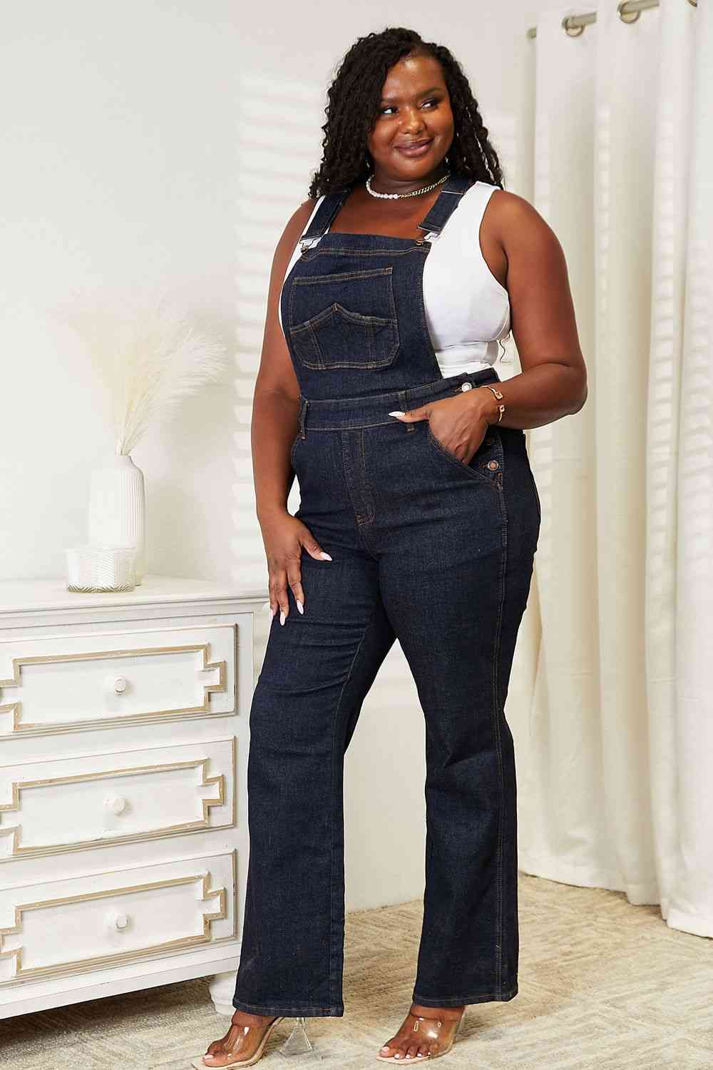 Unique Bargains Women's Plus Size Denim Bib Adjustable Suspenders Overalls  2X Dark Blue - Walmart.com