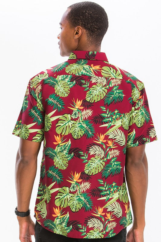 Burgundy Hawaiian Button Down Shirt