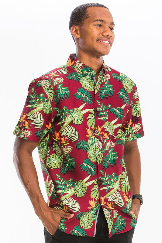 Burgundy Hawaiian Button Down Shirt