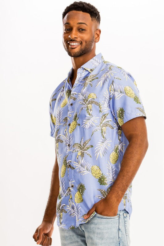 Light Blue Hawaiian Pineapple Print Shirt