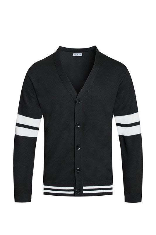 Mens Two Stripe Button Cardigan