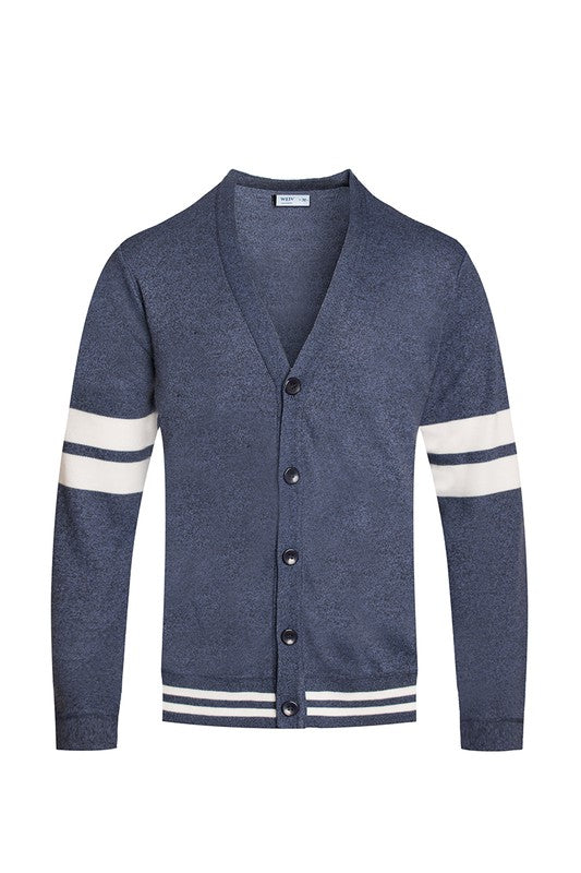 Mens Two Stripe Button Cardigan