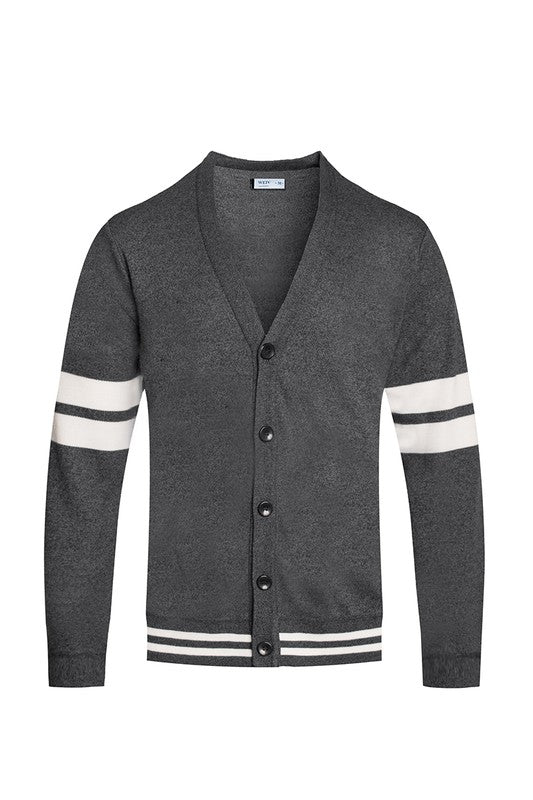 Mens Two Stripe Button Cardigan