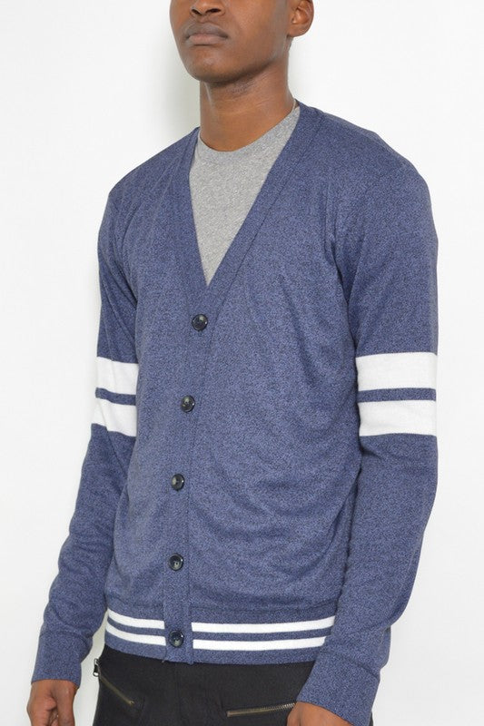 Mens Two Stripe Button Cardigan