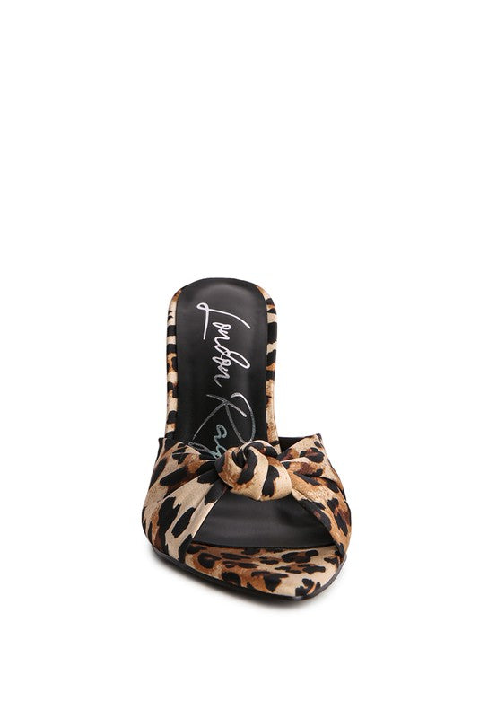 First Crush Satin Knot High Heels in Leopard