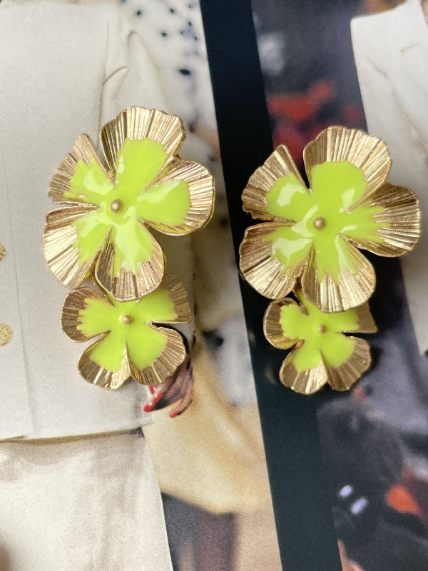 Vintage Style Yellow Flower Dangle Stud Earrings