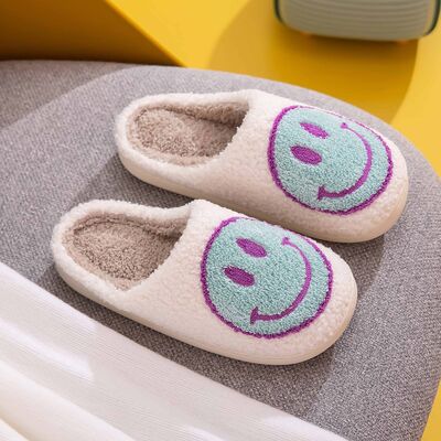 Melody Smiley Face Slippers in Skyblue