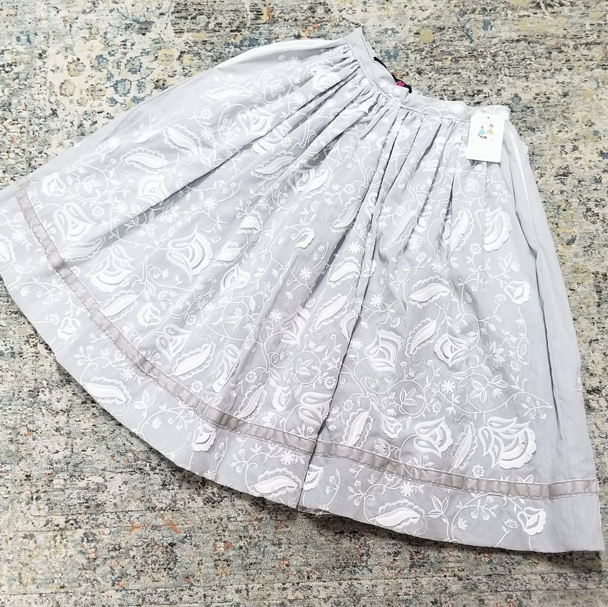 Vintage Inspired Grey Floral Emboidered Swing Skirt by Hollyville