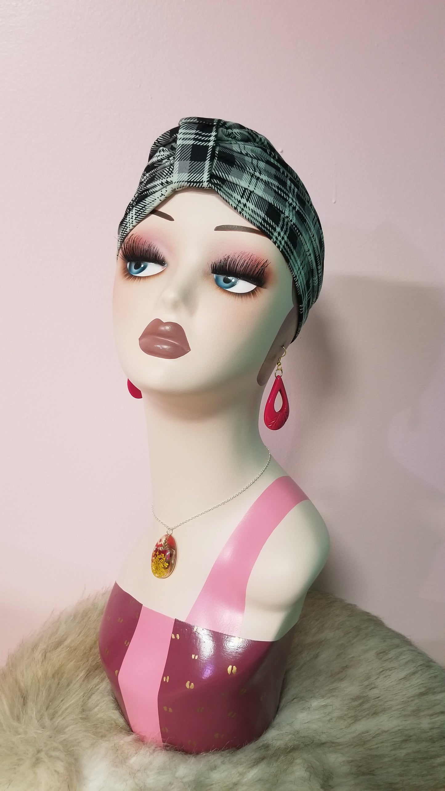 Black and White Plaid Turban by PMdesigns by Pamela Marie