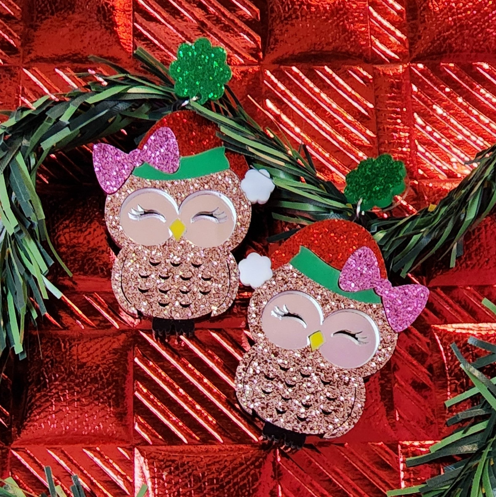 Owl Glittery Drop Earrings