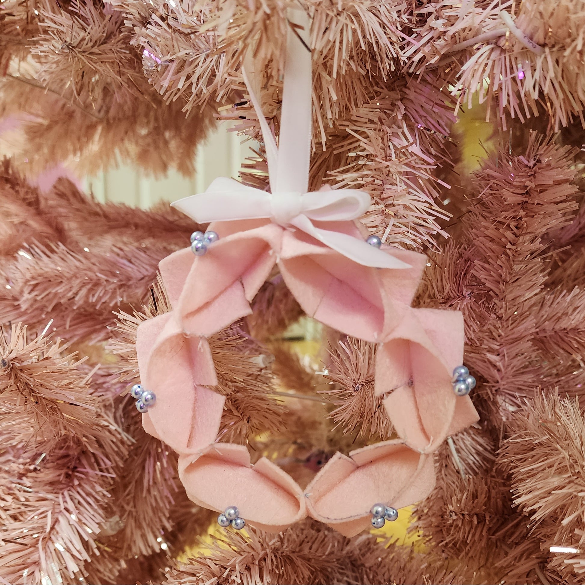 Soft Pink Felt Christmas Wreath Ornament by Hollyville