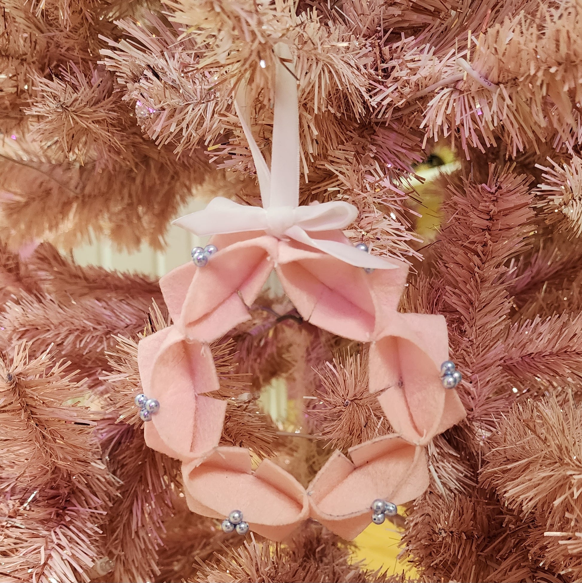 Soft Pink Christmas Felt Wreath Ornament by Hollyville