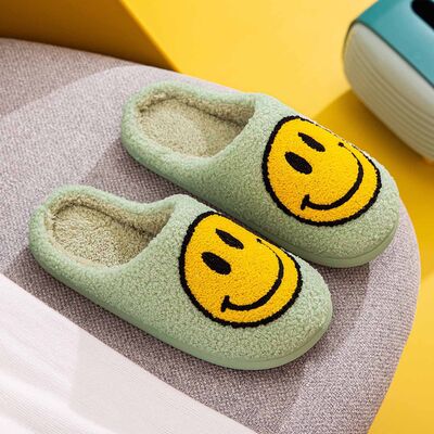 Melody Smiley Face Slippers in Mint