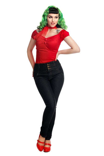 Women's Rebel Rockabilly Black/Red Outfit with Shirt/Headscarf