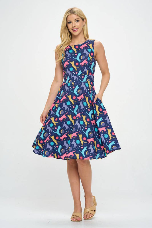 Colorful Cat Print Dress by LA Soul