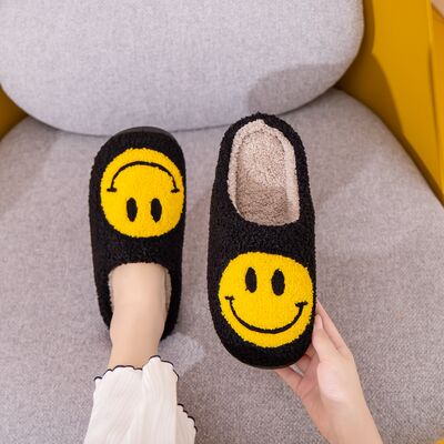 Melody Smiley Face Slippers in Black