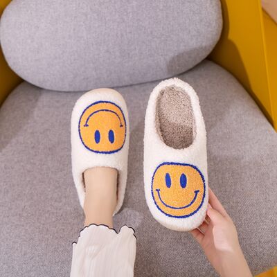 Melody Smiley Face Slippers in Yellow and Blue