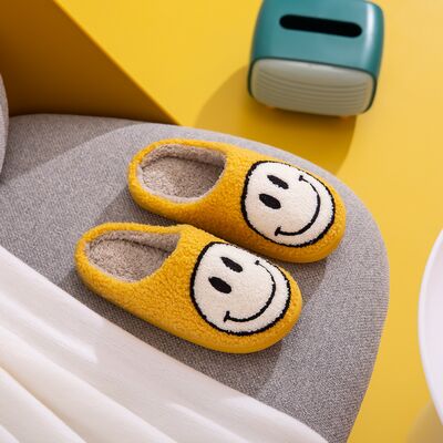 Melody Smiley Face Slippers in Yellow with White Smiles