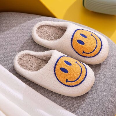 Melody Smiley Face Slippers in Yellow and Blue