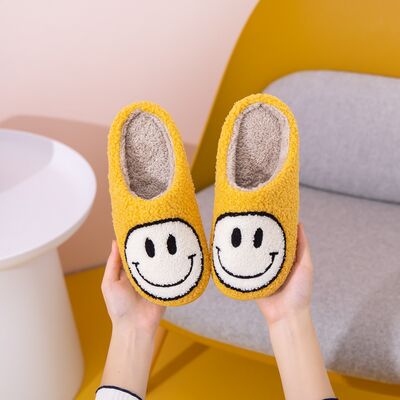 Melody Smiley Face Slippers in Yellow with White Smiles