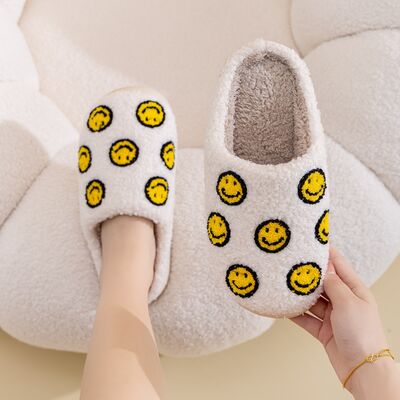 Melody Smiley Face Slippers in Yellow Smiles