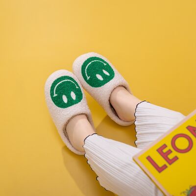 Melody Smiley Face Slippers in Green