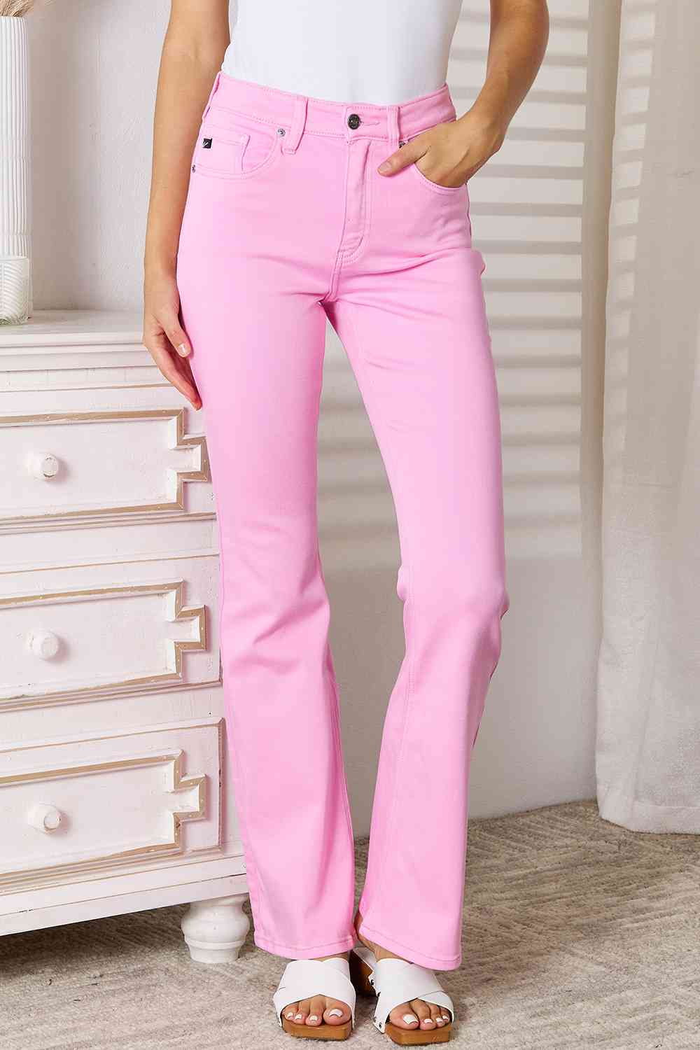 Kancan High Rise Bootcut Jeans in Pink