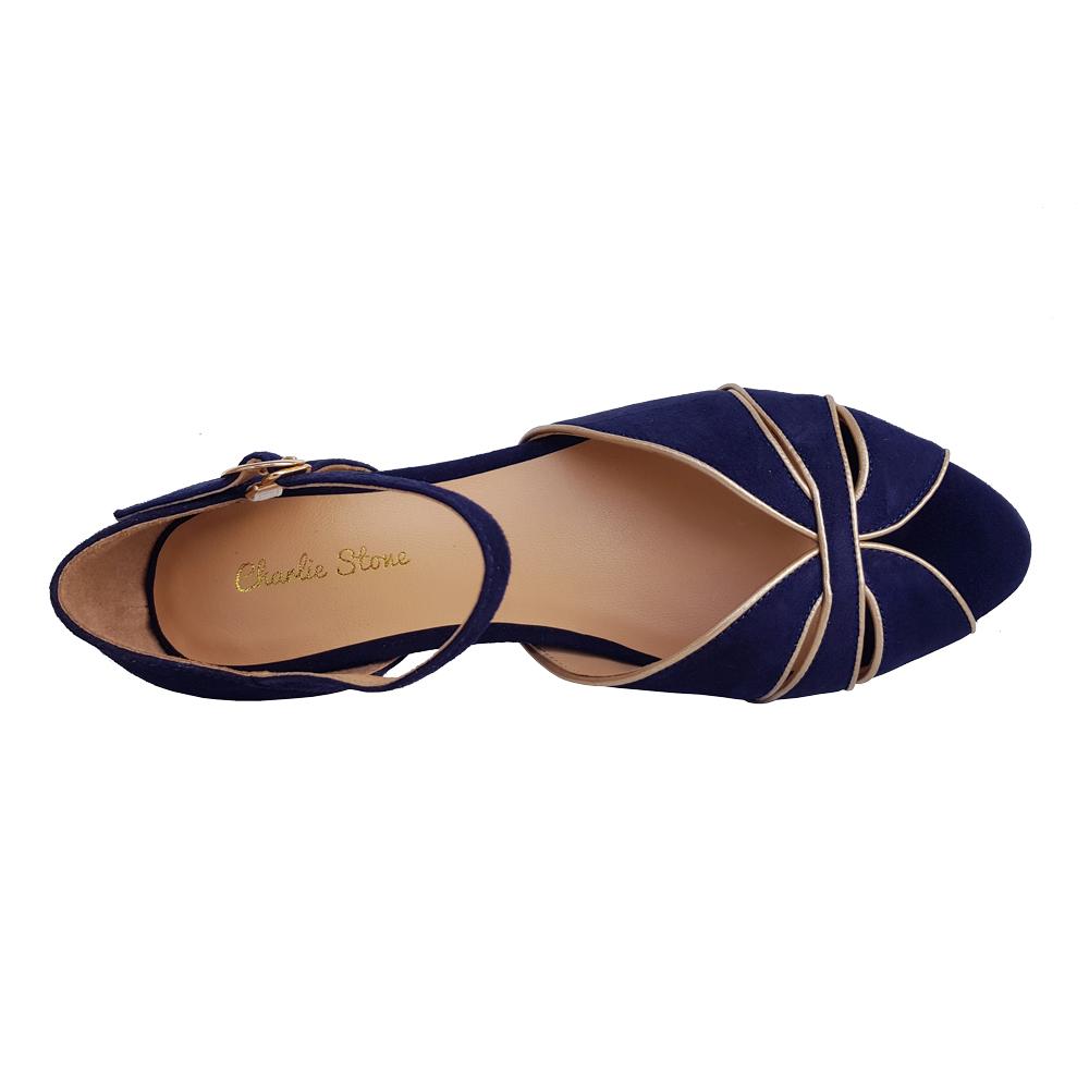 Athina in Navy by Charlie Stone peep toe sandle shoes