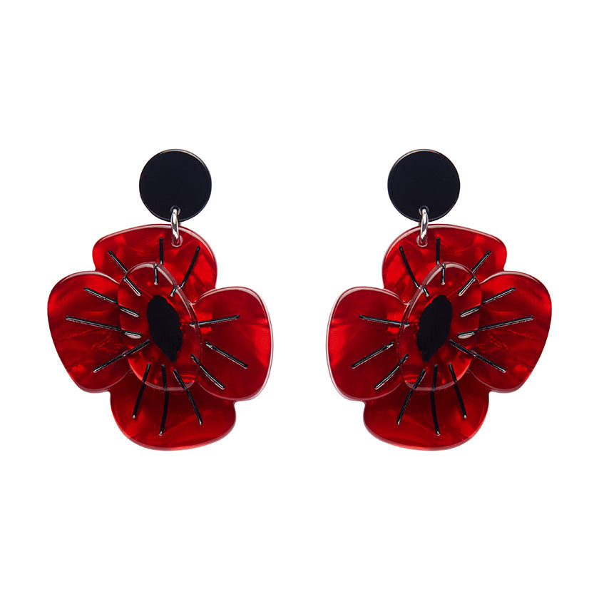 Remembrance Poppy Drop Earrings by Erstwilder