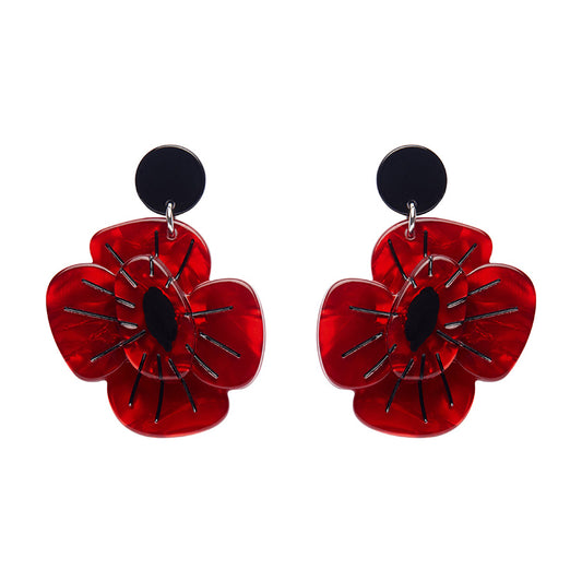 Remembrance Poppy Drop Earrings by Erstwilder