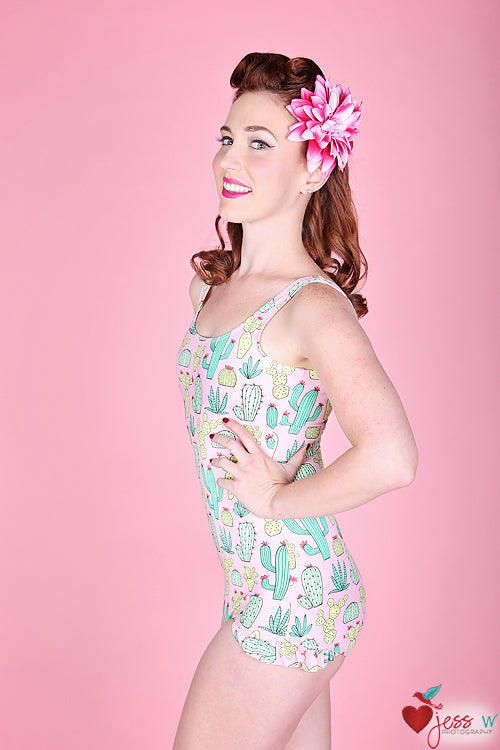 Pink and Green Cactus Print Swimsuit by Red Dolly