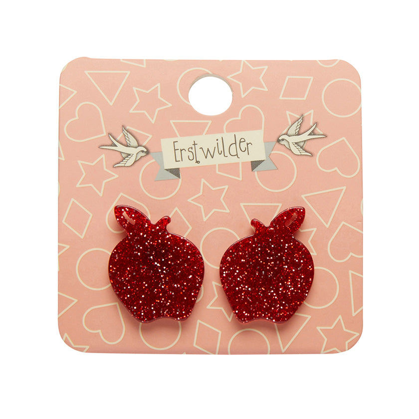 Apple Glitter Resin Stud Earrings in Red by Erstwilder