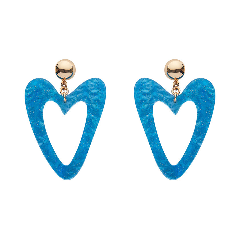 Statement Textured Resin Heart Drop Earrings in Aqua by Erstwilder