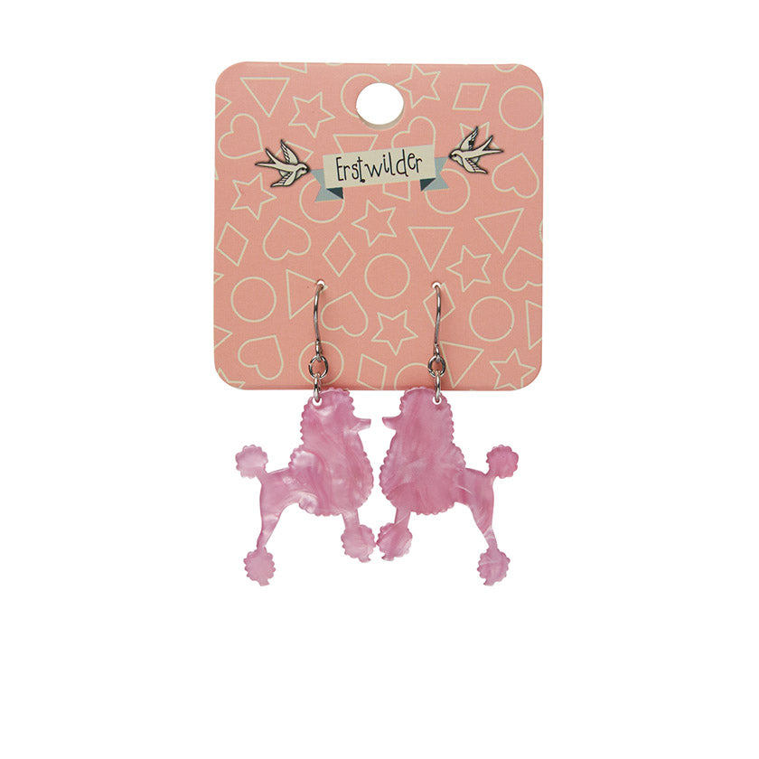 Poodle Glitter Hook Drop Earrings in Pink by Erstwilder