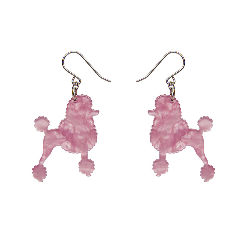 Poodle Glitter Hook Drop Earrings in Pink by Erstwilder