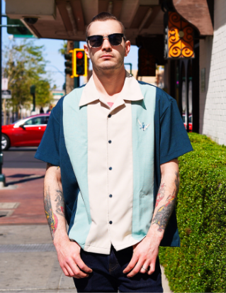 Atomic Mad Men Bowling Shirt in Teal/Mint/Stone by Steady Clothing