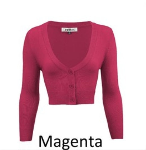 Women s Cropped Bolero 3 4 Sleeve Cardigan Sweater Select your